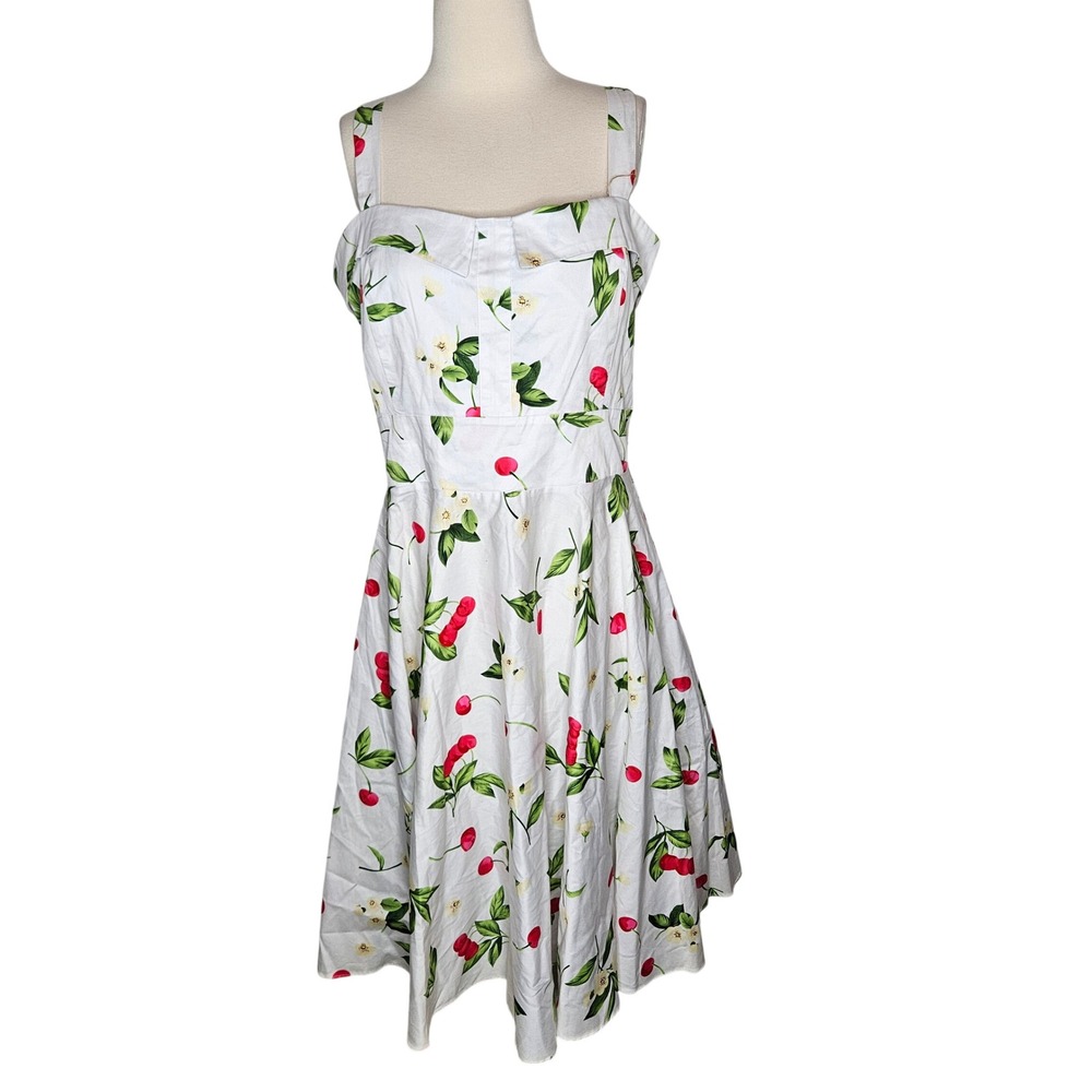Maggie Tang XXL Cherry Print Fit Flare Midi Dress White Retro Pinup Sundress NWT